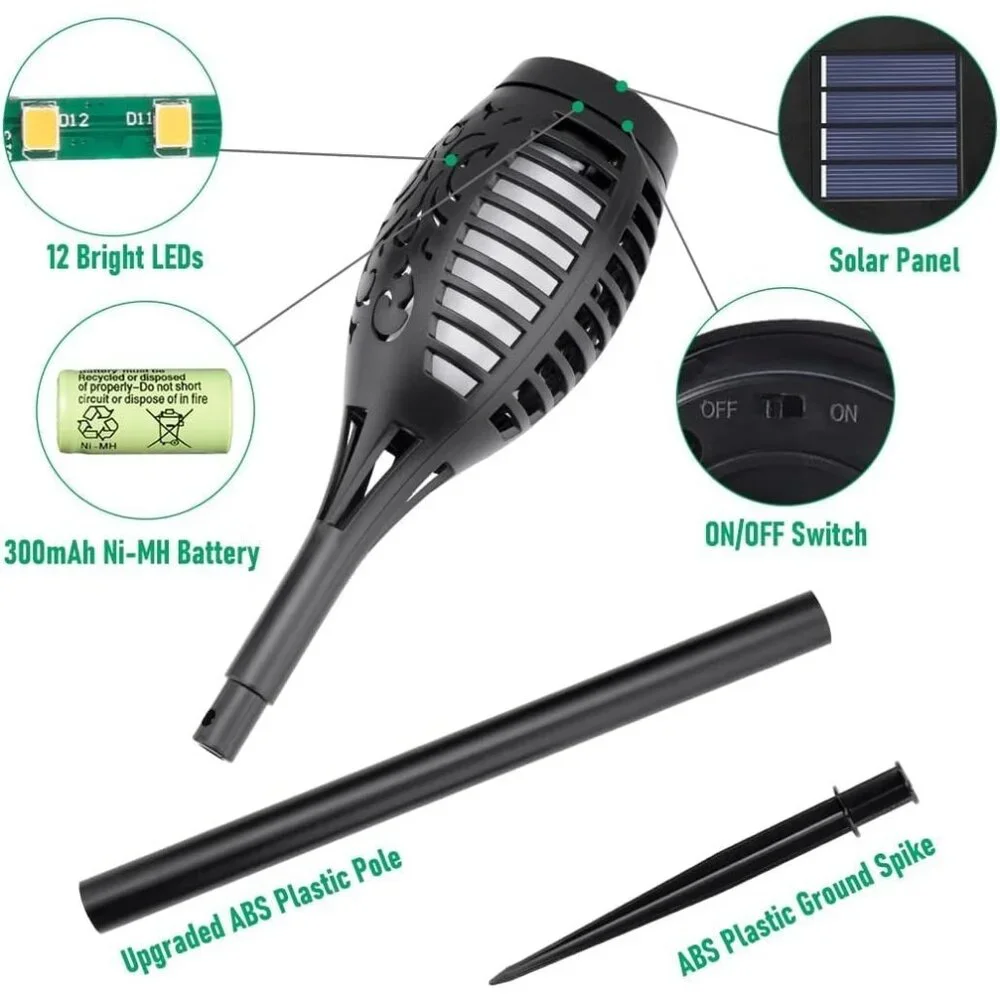 Solar Outdoor Torch Lights Flickering Flame Landscaping Waterproof Set of 8
